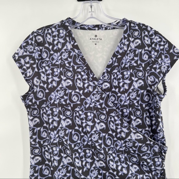 Athleta nectar faux wrap swim paisley black blue  short sleeve dress size M - Picture 7 of 10